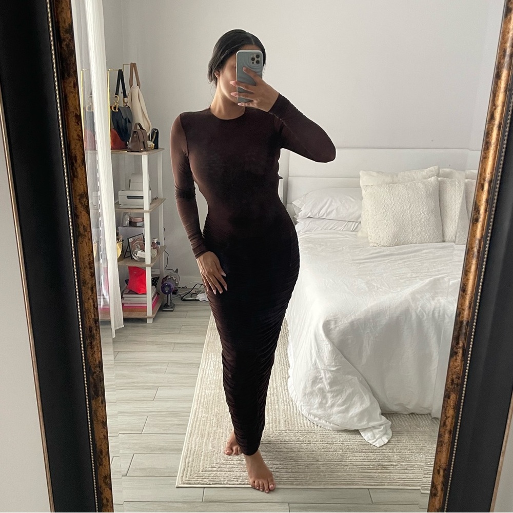 Naked Wardrobe Long Sleeve Brown Dress